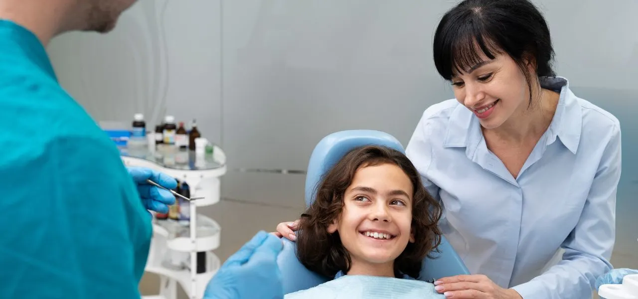 Child getting fitted for braces at a dental clinic in Houston